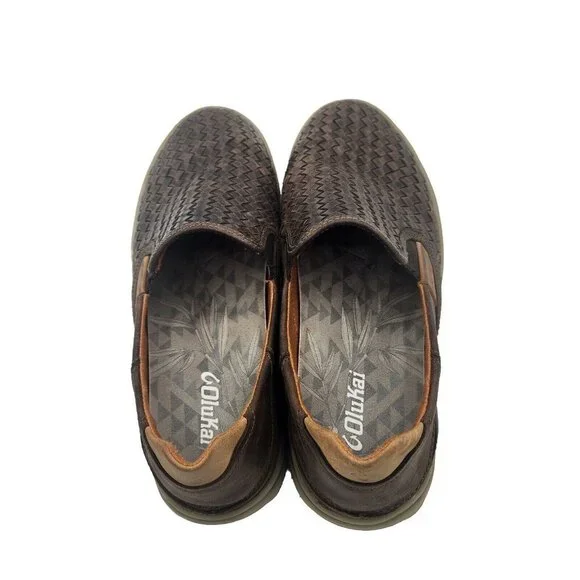Olukai Lae'ahi Lauhala Brown Leather Slip-On Loafer Shoes 10486 Men’s Size 10 US - Picture 8 of 11